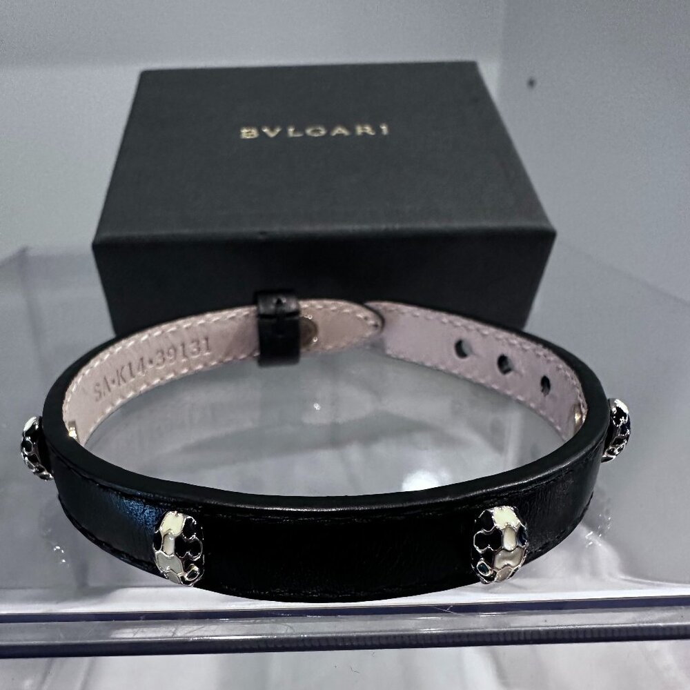 New BVLGARI Serpenti Forever Black Leather Bracelet